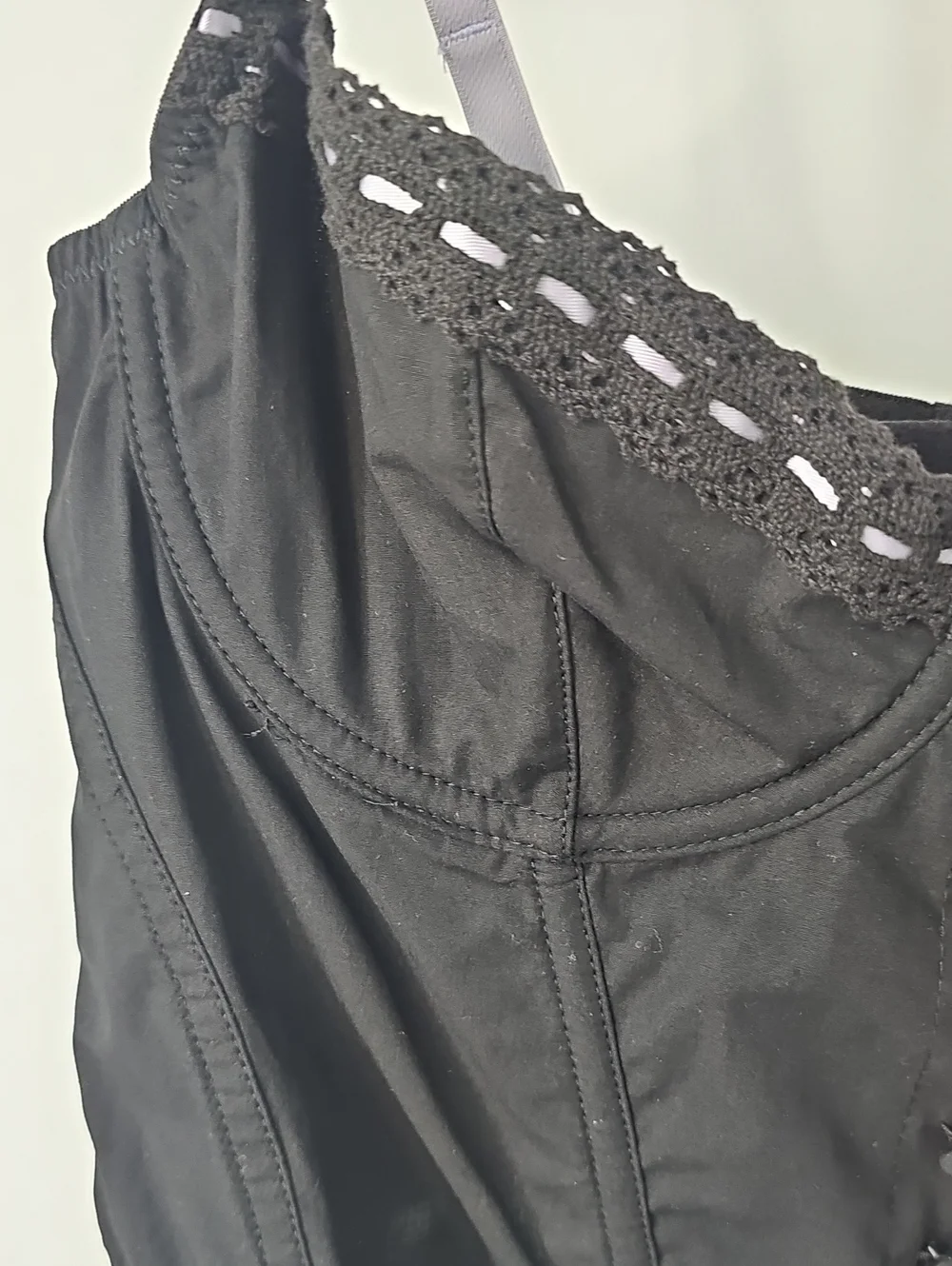 Urban Outfitters Black Bustier w Boning Lace-Trim & Lilac Straps Coquette Sexy